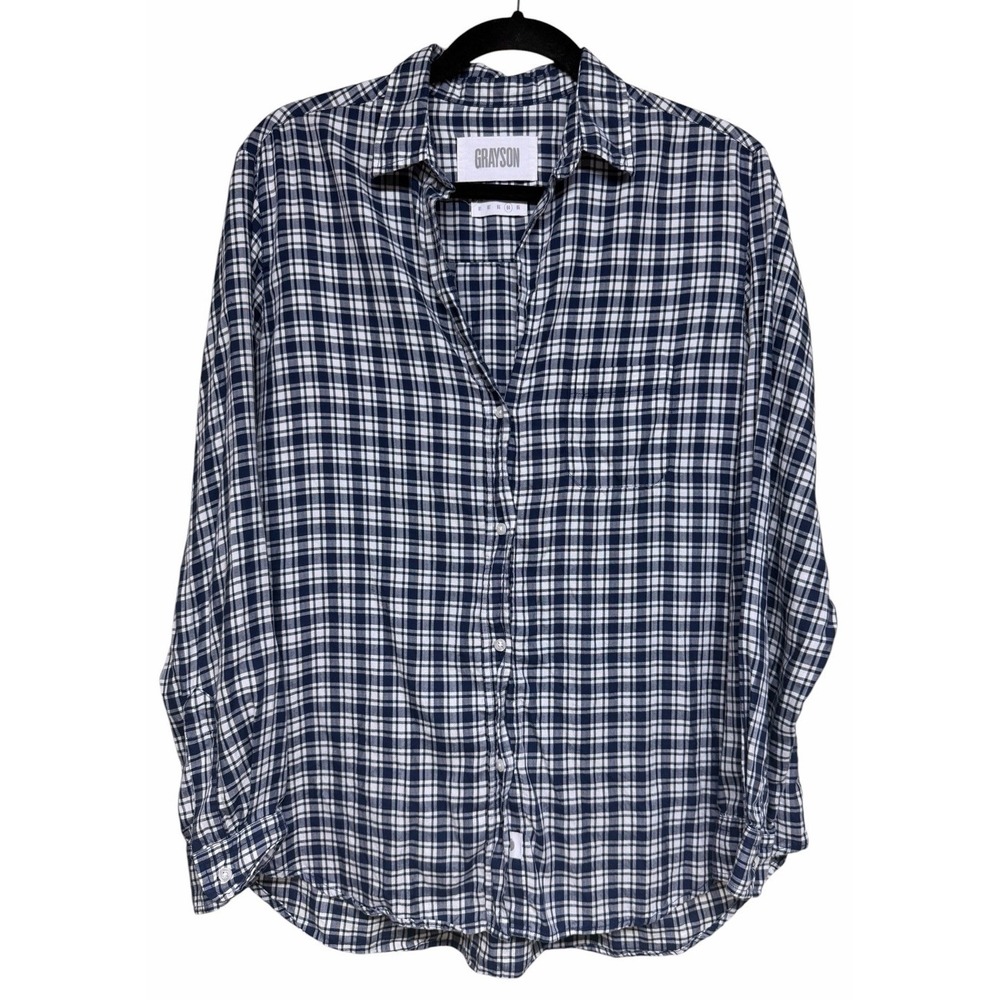 Grayson The Hero Button Up Long Sleeve Shirt Blue Plaid Women's Size 4 US Large
